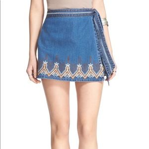Free People Denim Wrap Skirt